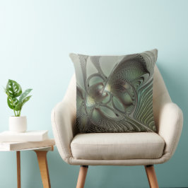 Almofada Fantasia de Arte Fractal da Cinza Olive Sage