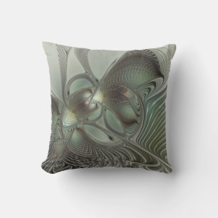 Almofada Fantasia de Arte Fractal da Cinza Olive Sage