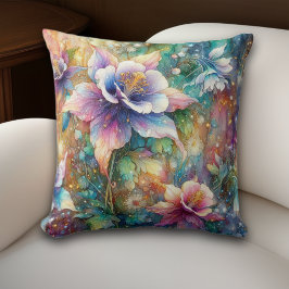 Almofada Fantasia de Columbinas de Primavera Aquarela Flora