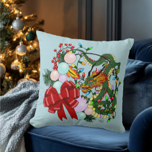 Almofada Fantasia de Dragão Chinês no Natal Coroa de Natal