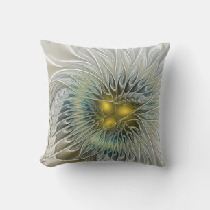 Almofada Fantasia de Flor de Prata Dourada Arte Fractal Abs