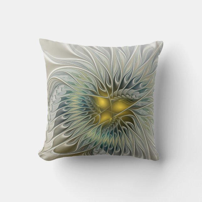 Almofada Fantasia de Flor de Prata Dourada Arte Fractal Abs (Frente)
