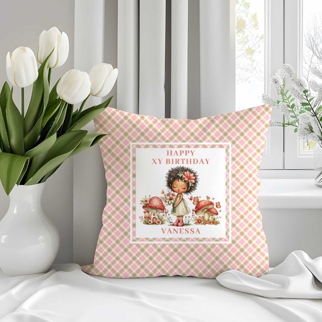Almofada Fantasia Fada 6º Aniversário Flores Rosa Lançar (Whimsy Fairy 6th Birthday Pink Flowers Throw Pillow)