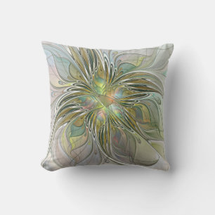 Almofada Fantasia Floral Arte Fractal Moderna Flor Com Dour