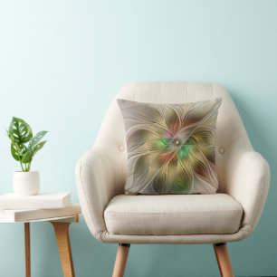 Almofada Fantasia Floral com Fractal Abstrato Moderno Doura