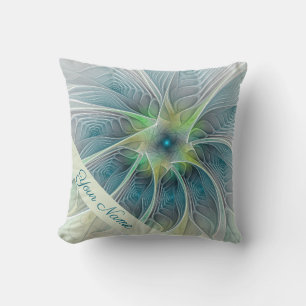 Almofada Fantasia florescente Arte Moderna Azul Nome da Flo