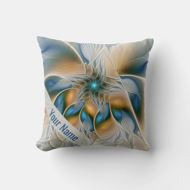 Almofada Fantasia Fractal Abstrata Ascendente Com Nome Azul (Frente)