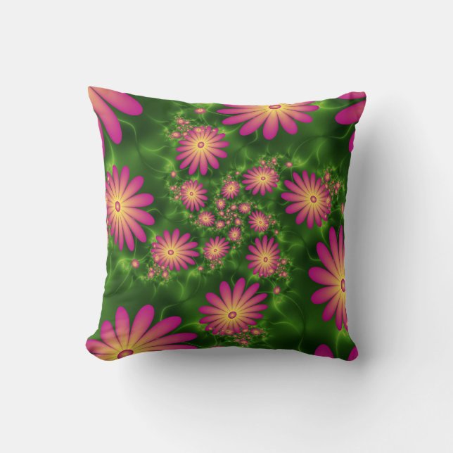 Almofada Fantasia Rosa Flói Arte Fractal Moderna Abstrato (Frente)