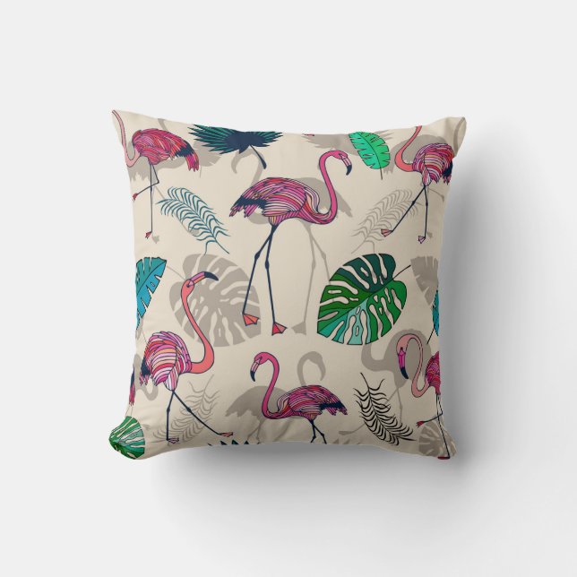 Almofada Fantasia Tropical: Flamingo Leaf Pattern (Frente)