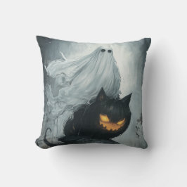 Almofada Fantasma das Halloween Andando a Gato Negro