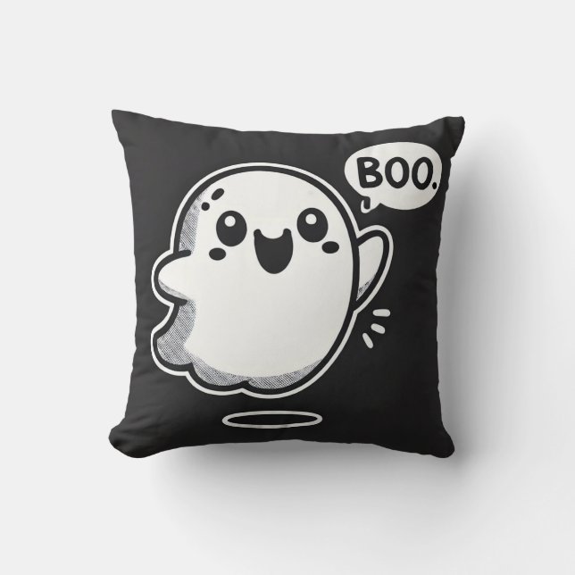Almofada Fantasma de desenho animado fofo dizendo Boo (Frente)