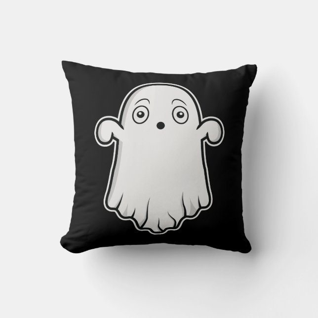 Almofada Fantasma de Desenho Assustado Halloween Preto e Br (Frente)