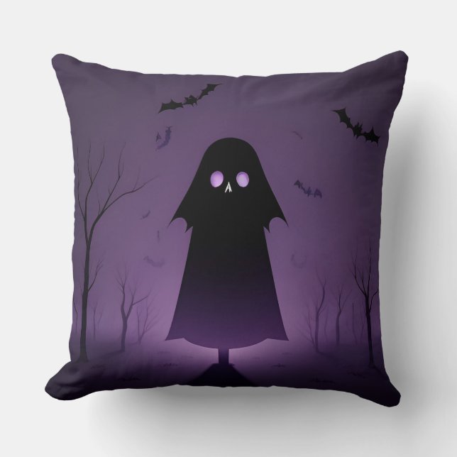 Almofada Fantasma de Halloween com Morcegos (Frente)
