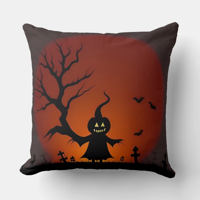 Almofada Fantasma de Halloween com Morcegos e Lua Cheia (Frente)