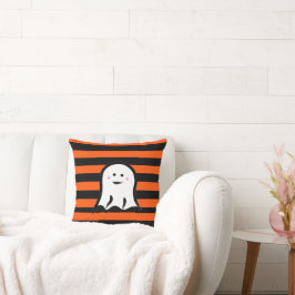 Almofada Fantasma de Halloween em Listras Pretas e Laranjas