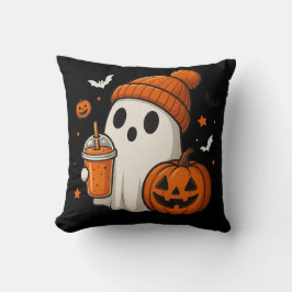Almofada Fantasma de Halloween Fofo com Abóbora e Bebida