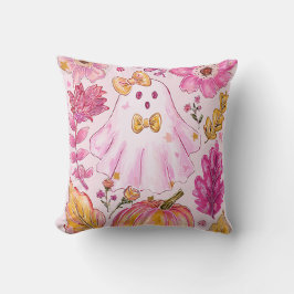 Almofada Fantasma de Halloween Rosa Pastel com Flores e Abó
