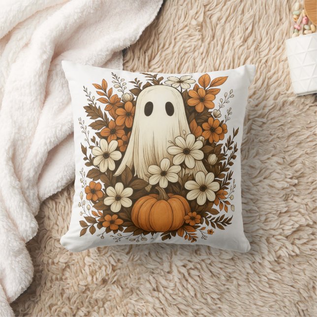 Almofada Fantasma Fofo Com Abóbora E Flores De Outono – Hal (Cobertor)