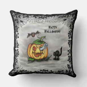 Almofada Fantasma, Gato, Bat e Pumpkin, Feliz Halloween!