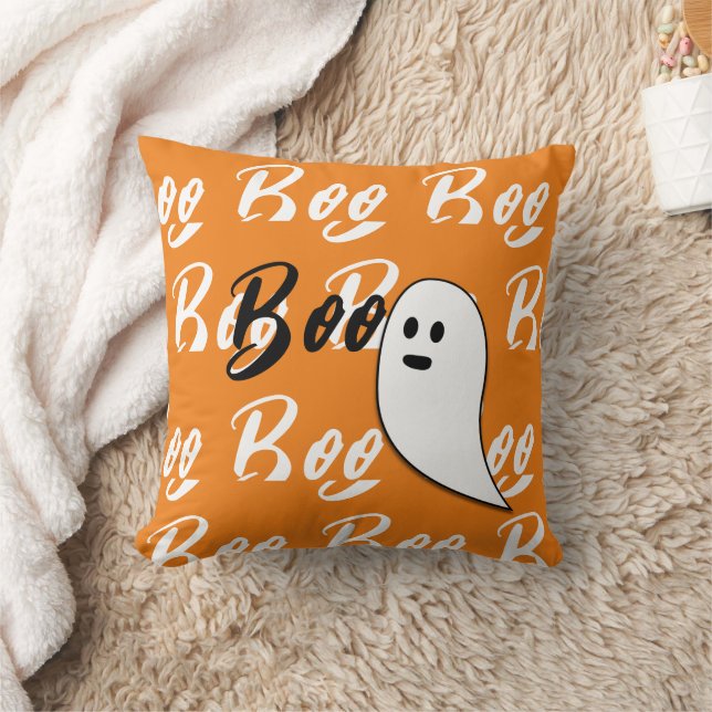 Almofada Fantasma Halloween preto branco laranja boo (Cobertor)