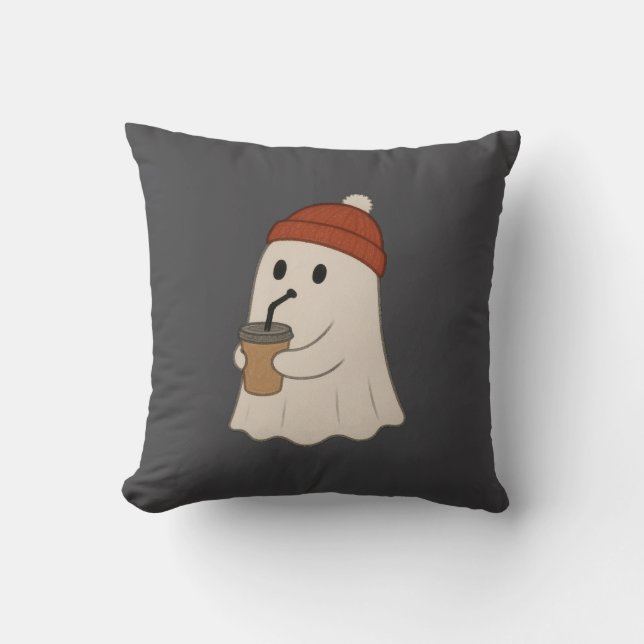 Almofada Fantasmagórico Adorável Fantasma Branco de Gorro V (Frente)