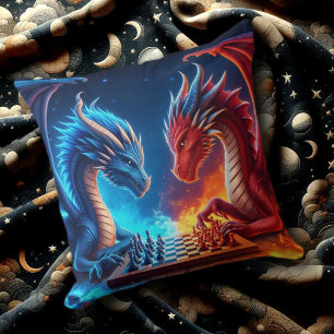 Almofada Fantástica Fogo e Dragões de Gelo Jogando Xadrez