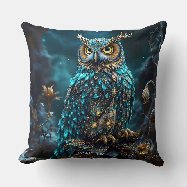 Almofada Fantasy Cute Brass Turquoise Owl (Frente)