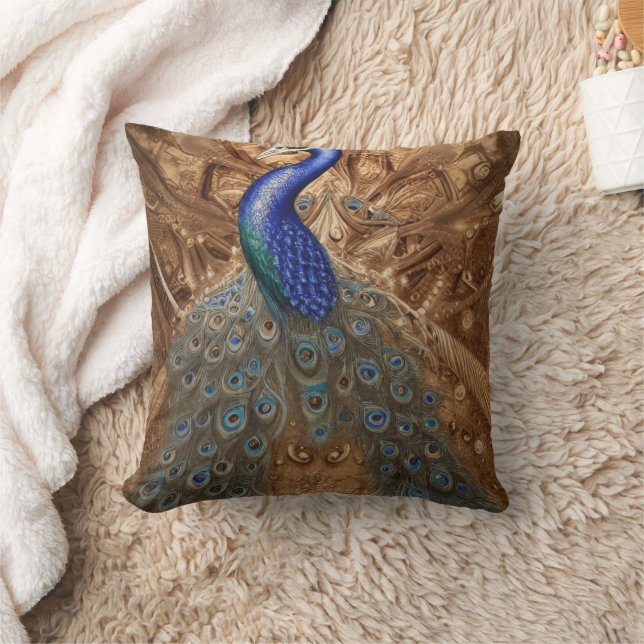 Almofada Fantasy Steampunk Peacock Blue Em Aquarela (Cobertor)
