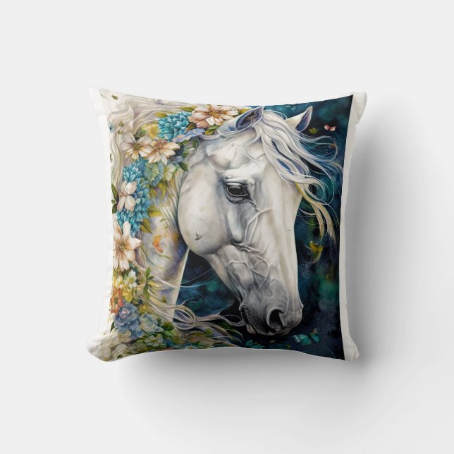 Almofada Fantasy White Horse decorated with flowers   (Frente)