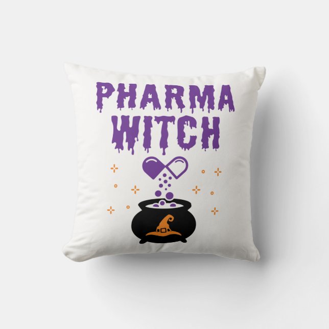 Almofada Farmacêutica Halloween Pharmacy Tech Pharma Witch (Frente)