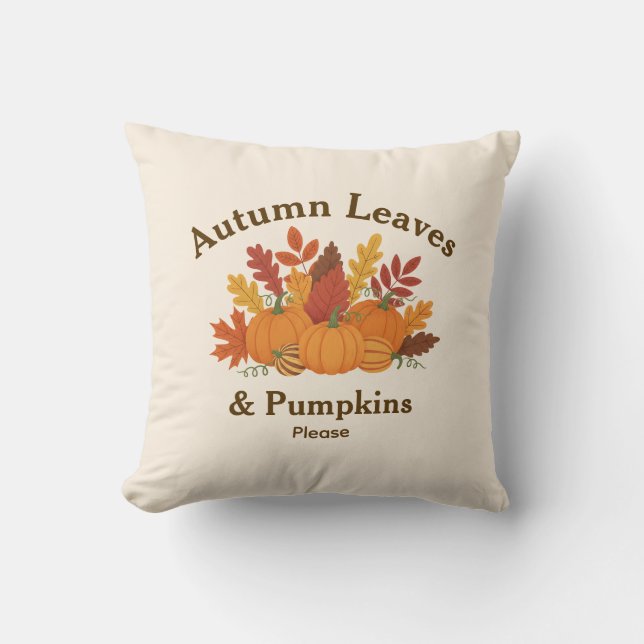 Almofada Farmhouse Cozy Fall Decin com Pumpkins e Folhas (Frente)