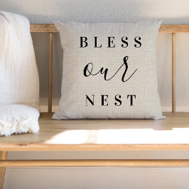 Almofada Farmhouse Linen Bless Nosso Travesseiro decorativo