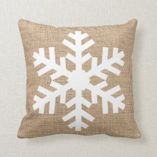 Almofada Farmhouse Moderno Natal Floco de Neve Burlap Russo