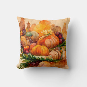 Almofada Farmhouse Russo Aquarela Pumpkins Colheita Queda