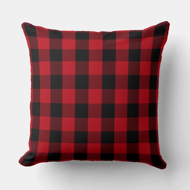 Almofada Farmhouse Rustic Cabin Red Black Check (Frente)