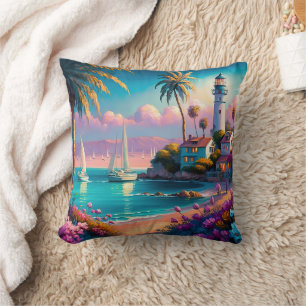Almofada Farol Ilhas Tropicais Palmeiras Barcos