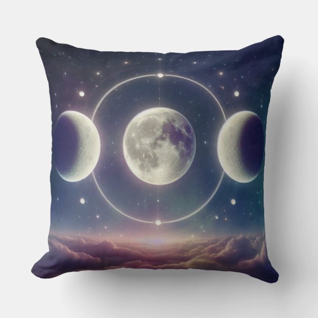Almofada Fases da Lua Tripla – Travesseiro Celestial Lunar (Frente)