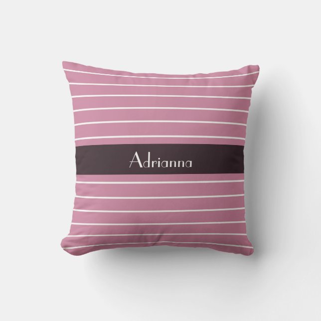 Almofada Fashionable Thin Casmere Rosa Stripes e nome (Frente)