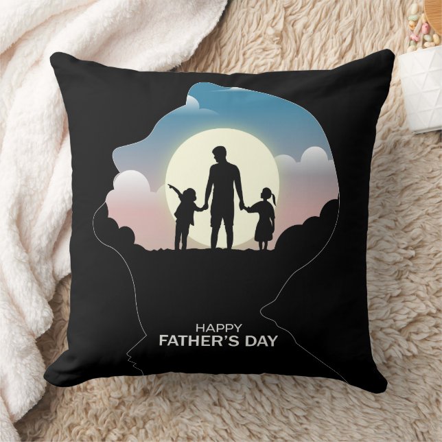 Almofada Father Profile Silhouette With Sunset Family (Cobertor)