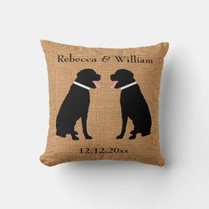Almofada Faux Burlap 2 Black Labradores Personalizados Casa