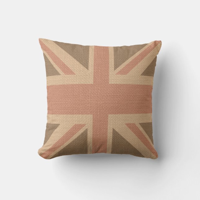 Almofada Faux Burlap Jute Linen Look UK Flag (Frente)