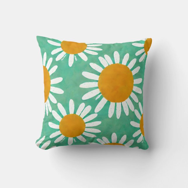 Almofada Faux Cutout Daisy Folk Art Inspirado (Frente)