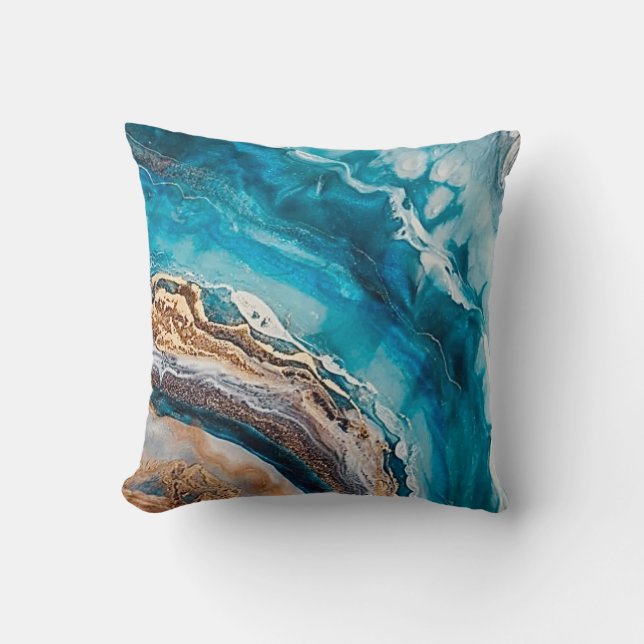 Almofada Faux Dourado de Geode Azul do Oceano Na moda Moder (Frente)