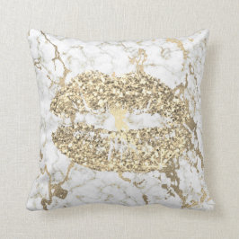 Almofada Faux Dourado Glitter Lábios Beijos Makeup White Ma