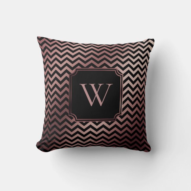 Almofada Faux Dourado Rosa e Chevron Preto c/ Monograma (Frente)