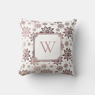 Almofada Faux Dourado Rosa e Floral Branco c/ Monograma