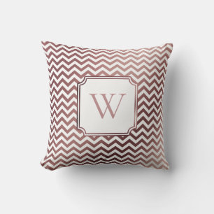 Almofada Faux Dourado Rosa em Folha e Chevron Branco c/ Mon