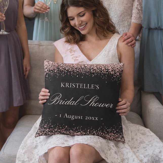 Almofada Faux Glitter Pink Black Bridal Shower Personalized (Criador carregado)