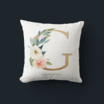 Almofada Faux Gold Foil Floral - Letra G Monograma<br><div class="desc">Travesseiro floral G,  feminina e elegante,  com ilustrações em aquarela de flores brancas,  verde e monograma de folha falsa. Personalize adicionando um nome ou uma frase curta. Este travesseiro floral monograma será perfeito como presente personalizado.</div>