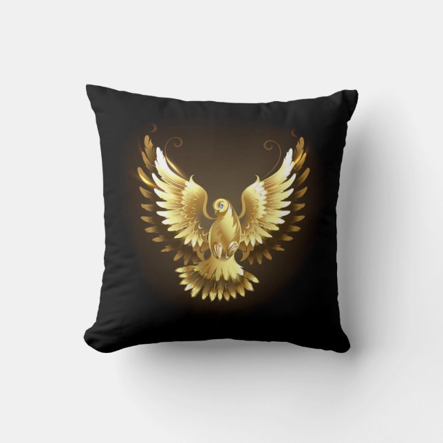 Almofada Faux Gold Foil Peace Dove em Preto (Frente)